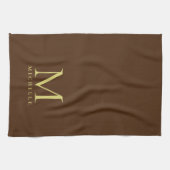 Linge De Cuisine Élégant Faux Gold Monogramme Nom Modèle Brown (Horizontal)