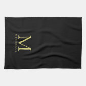 Linge De Cuisine Elégant Faux Gold Monogramme Nom Modèle Noir (Horizontal)