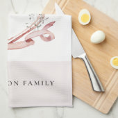 Linge De Cuisine Élégant Fleur sauvage rose Aquarelle Crest Monogra (Quart Plié)