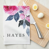 Linge De Cuisine Elégant Fleurs Aquarelles Roses (Quart Plié)