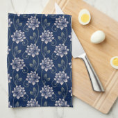 Linge De Cuisine Élégant floral bleu (Quart Plié)