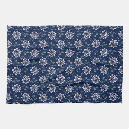 Linge De Cuisine Élégant floral bleu (Horizontal)
