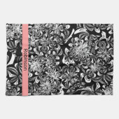 Linge De Cuisine Élégant floral noir et blanc (Horizontal)