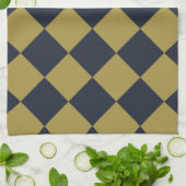 Linge De Cuisine Elegant Gold & Navy Motif Diamant Bleu (Plié)