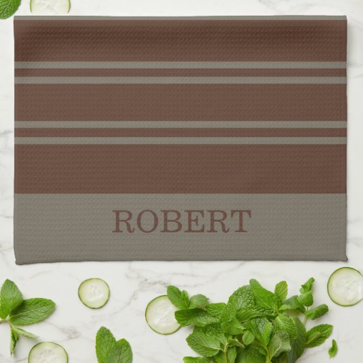 Linge De Cuisine Elegant Gray &Brown Abstract Pattern script Name (Plié)