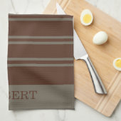 Linge De Cuisine Elegant Gray &Brown Abstract Pattern script Name (Quart Plié)