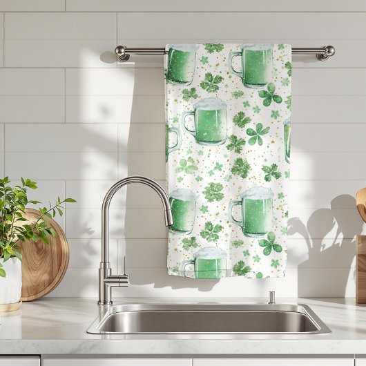 Linge De Cuisine Elegant Green Beer Mugs and Shamrocks White