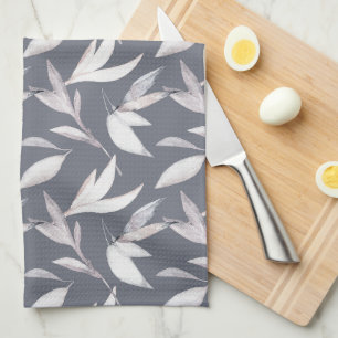 Linge De Cuisine Élégant Gris Feuilleté Moderne Botanique