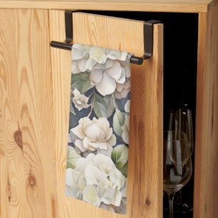 Linge De Cuisine Elégant ivoire rose marine couleur aquarelle fleur