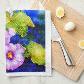 Linge De Cuisine Elégant jardin fleuri rose blanc aquarelle (Quart Plié)