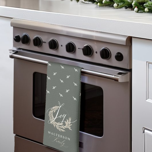 Linge De Cuisine Elegant Joy Calligraphy Garland Wreath Nom de fami