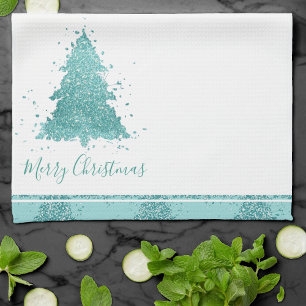Linge De Cuisine Élégant Joyeux Noël Luxe Aqua Mint Splatter
