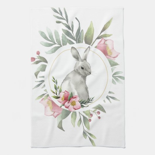 Linge De Cuisine Elégant lapin de Pâques Floral (Vertical)