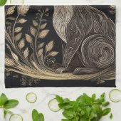 Linge De Cuisine Elégant lapin en noir et beige (Plié)