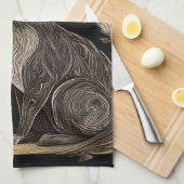 Linge De Cuisine Elégant lapin en noir et beige (Quart Plié)