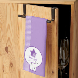 Linge De Cuisine Élégant Lilac Violet Tartan Monogramme