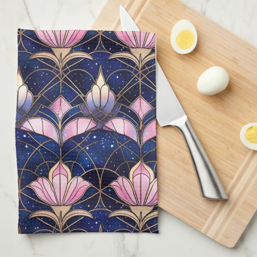 Linge De Cuisine Élégant Lotus Faux Rose Motif en verre tendu (Quart Plié)