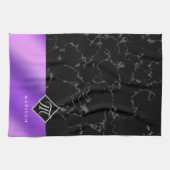 Linge De Cuisine Élégant marbre noir et monogramme à huile violette (Horizontal)