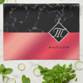 Linge De Cuisine Élégant marbre noir et rosé Monogramme d'huile rou (Plié)