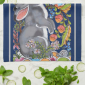 Linge De Cuisine Elégant Marine Blue Rabbit & Birds Jacobean Floral (Plié)