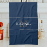 Linge De Cuisine Elégant Marine Blue Silver Monogramme Nom personna<br><div class="desc">Customisez le texte, et créez facilement votre serviette de cuisine personnalisée. Cliquez sur MODIFIER pour modifier la couleur du texte ou la couleur de l'arrière - plan. Vous pouvez TRANSFÉRER ce DESIGN sur d'autres produits Zazzle et l'ajuster à la plupart des articles Zazzle. Les conceptions Studio standard sont faites dans...</div>