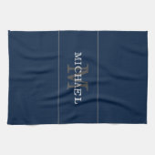 Linge De Cuisine Elégant Marine Blue Silver Monogramme Nom personna (Horizontal)