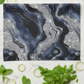 Linge De Cuisine Elégant Marine Blue & Silver Parties scintillant A (Plié)