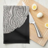 Linge De Cuisine Elégant médaillon d'argent noir Art nouveau (Quart Plié)