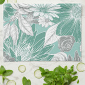 Linge De Cuisine Élégant modèle floral vert Sage (Plié)