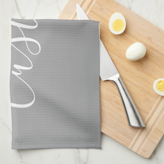 Linge De Cuisine Élégant moderne blanc Script écriture gris dégradé (Quart Plié)