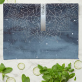 Linge De Cuisine Elégant moderne en argent Mandala Stripe Navy bleu (Plié)