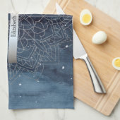 Linge De Cuisine Elégant moderne en argent Mandala Stripe Navy bleu (Quart Plié)