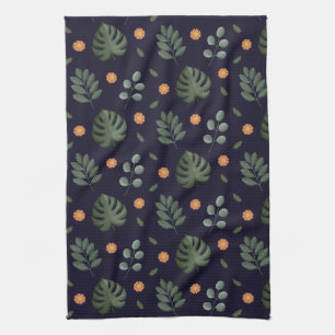 Linge De Cuisine Élégant Moderne Feuille Botanique Florale Navy
