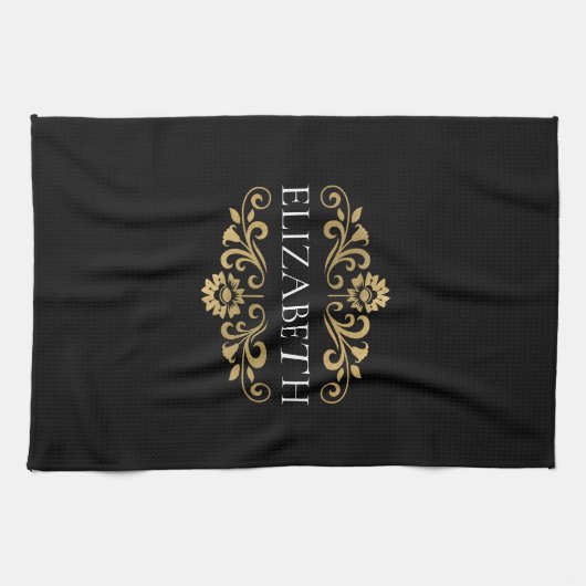 Linge De Cuisine Élégant Monogram Black Gold (Horizontal)