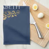 Linge De Cuisine Elégant Monogram Marine Blue Gold (Quart Plié)
