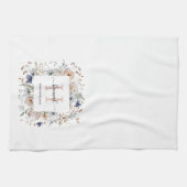 Linge De Cuisine Elegant Monogram Pretty Beige Blue Flowers Floral  (Horizontal)