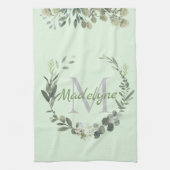 Linge De Cuisine Elégant Monogramme Aquarelle Botanique (Vertical)