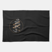 Linge De Cuisine Élégant Monogramme Black Gold Script  (Horizontal)