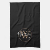 Linge De Cuisine Élégant Monogramme Black Gold Script  (Vertical)