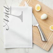 Linge De Cuisine Élégant Monogramme blanc et gris (Quart Plié)