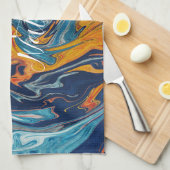 Linge De Cuisine Élégant Monogramme bleu or (Quart Plié)