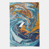 Linge De Cuisine Élégant Monogramme bleu or (Vertical)