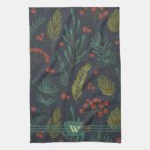 Linge De Cuisine Élégant Monogramme Botanique d'hiver (Vertical)