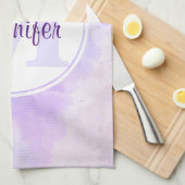 Linge De Cuisine Élégant Monogramme d'aquarelle bleu violet (Quart Plié)
