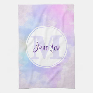 Linge De Cuisine Élégant Monogramme d'aquarelle bleu violet