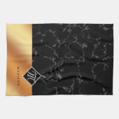 Linge De Cuisine Élégant Monogramme de marbre noir et d'huile de cu (Horizontal)