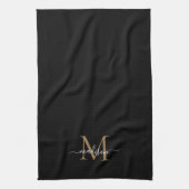 Linge De Cuisine Élégant Monogramme d'or noir moderne Nom du script (Vertical)