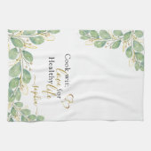 Linge De Cuisine Elégant Monogramme Eucalyptus Vert Blanc (Horizontal)