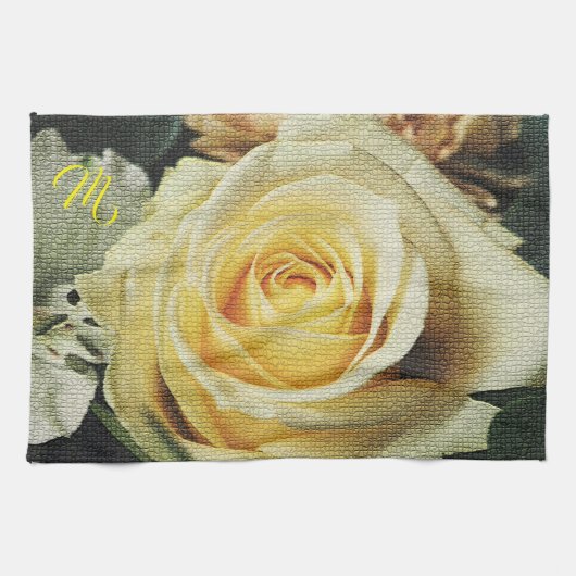 Linge De Cuisine Élégant Monogramme Floral (Horizontal)