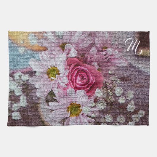 Linge De Cuisine Élégant Monogramme Floral (Horizontal)